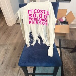 Cream Sweater with Pink Text